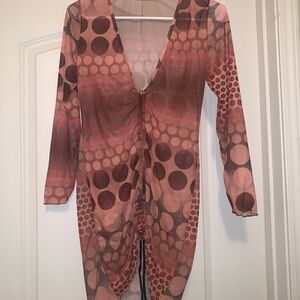 Sheer Ruched Polka Dot Swimsuit Coverup
